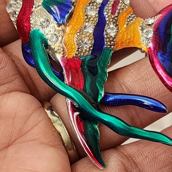 Large Statement Silver Colorful Enamel Angelfish Elegant Brooch Pin - Picture 6 of 8